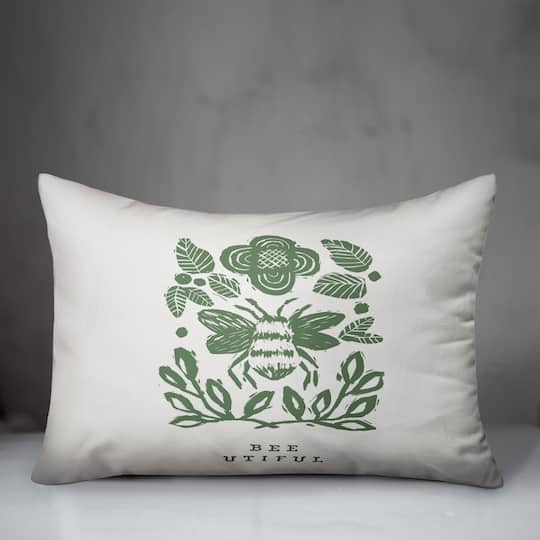 Bumblebee And Leaves Yellow 14" x 20" Throw Pillow